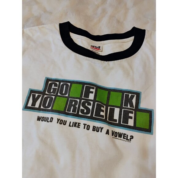 Vintage Buy A Vowel T SHIRT 2XL Funny Go F**k Yourself TEE Ringer Anvil - Picture 1 of 7